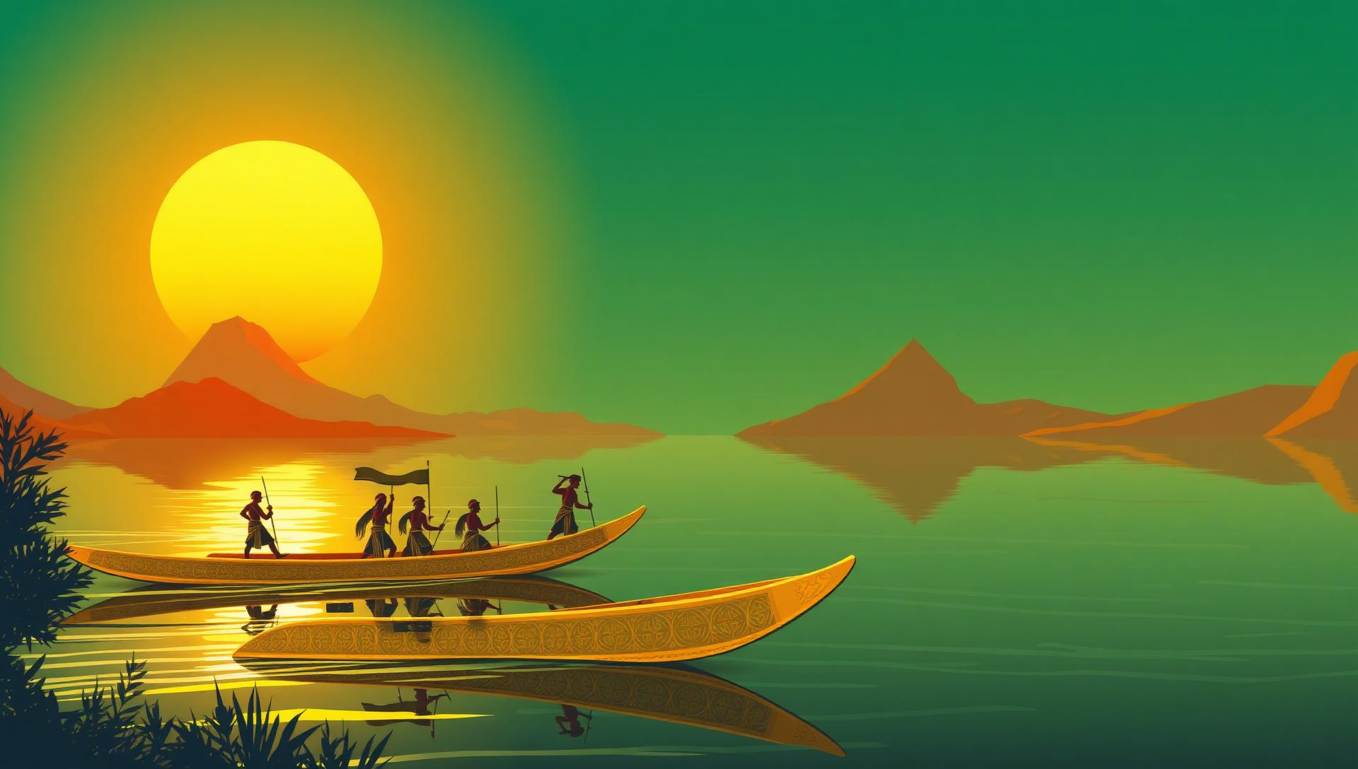 Art — river procession at dawn